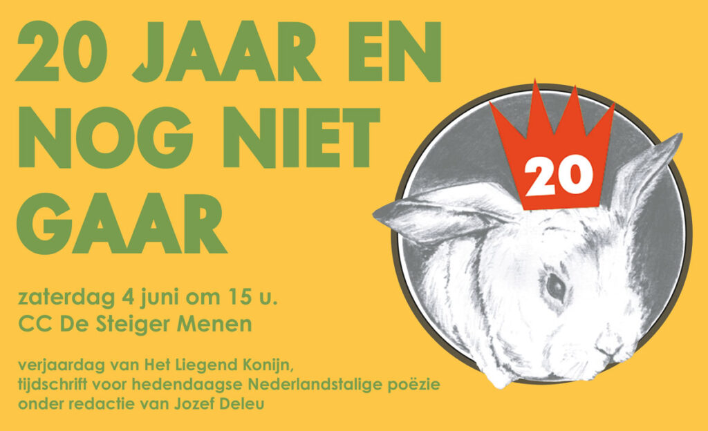 Het Liegend Konijn feest op zaterdag 4 juni 2022 om 15 uur in CC De Steiger, Waalvest 1, 8930 Menen.